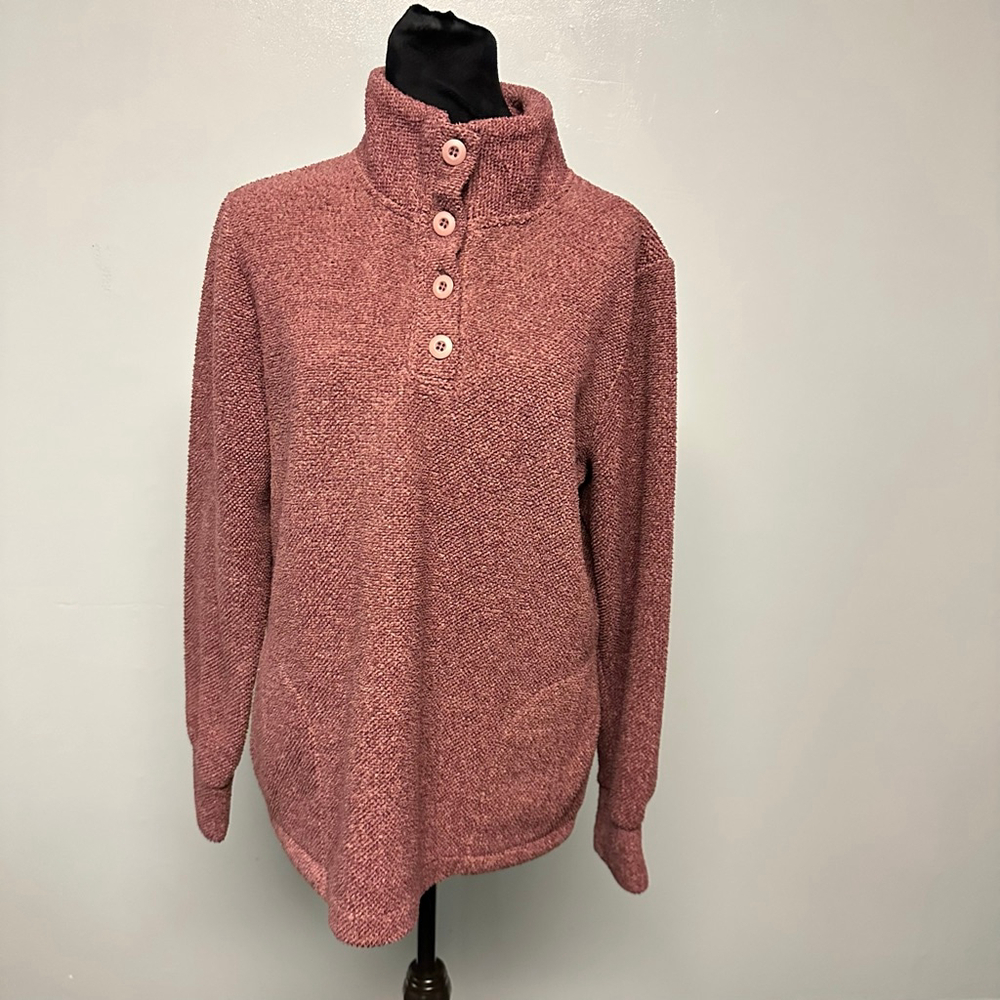 Balance Collection Maroon 3/4 button Sweater womens Large heavy knit pockets - Picture 10 of 12